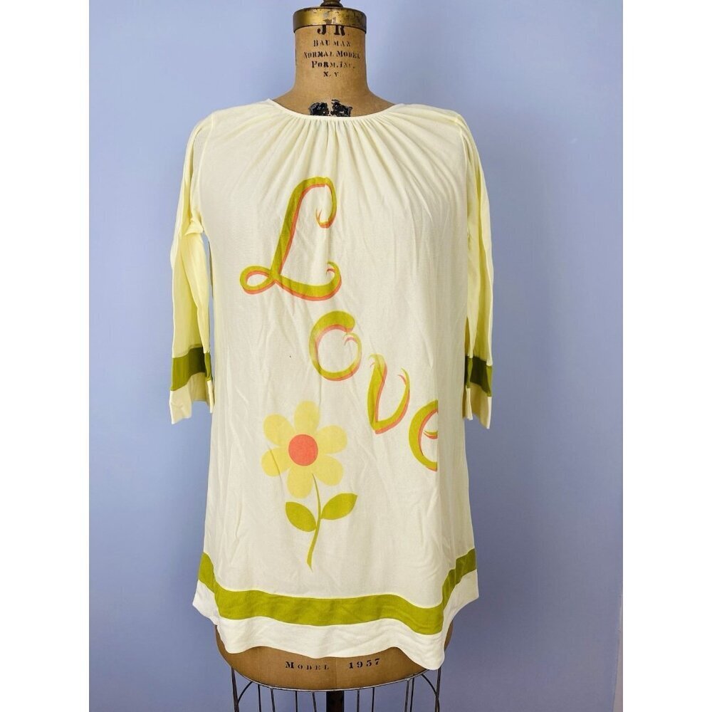 Vintage 70s JC Penney Gaymode Nightgown Size S Love Hippie Yellow Nightshirt
